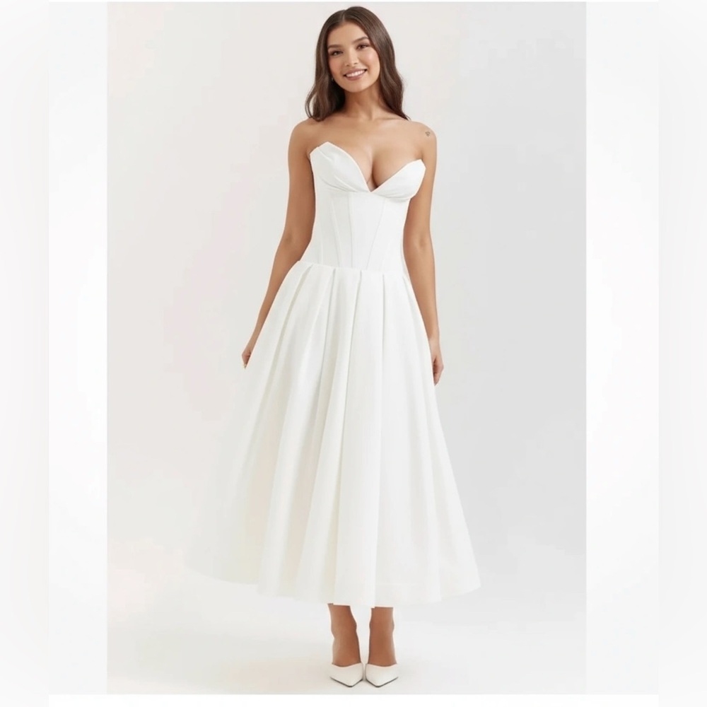 HOUSE OF CB 'Lady' White Strapless Midi Dress /Size XS